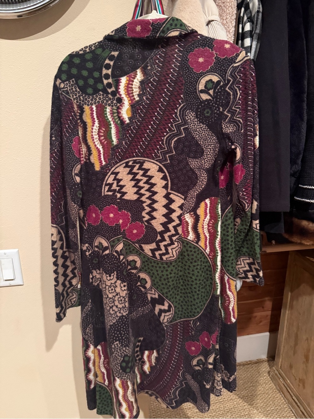 Long Patterned Button-Front Cardigan - Green/Multi - Picture 3 of 3